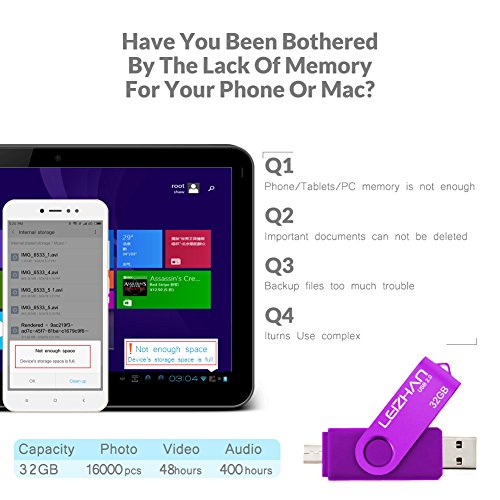 LEIZHAN 32GB OTG USB Flash Drive Purple USB 2.0 Pen Drive Gift Suitable for Android Smart Phone System 4.5 Above