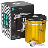 Coffee Canister - Ground or Whole Beans Fresher for Longer - FREE eBook & SCOOP worth $7.97 - Premium Quality Stainless Steel Coffee Container by Coffee Gator