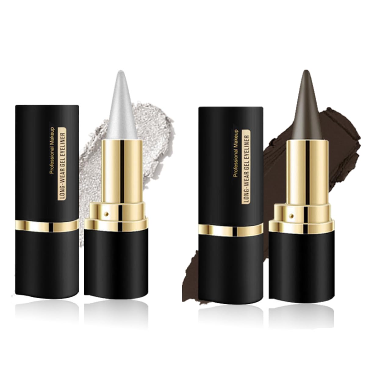 KARLOR Eyeliner Stick waterproof, silver + dark brown eyeliner pen set, 2 pieces creamy eyeliner pen, matt quick-drying long-lasting waterproof eyeliner cream intensive eyeliner