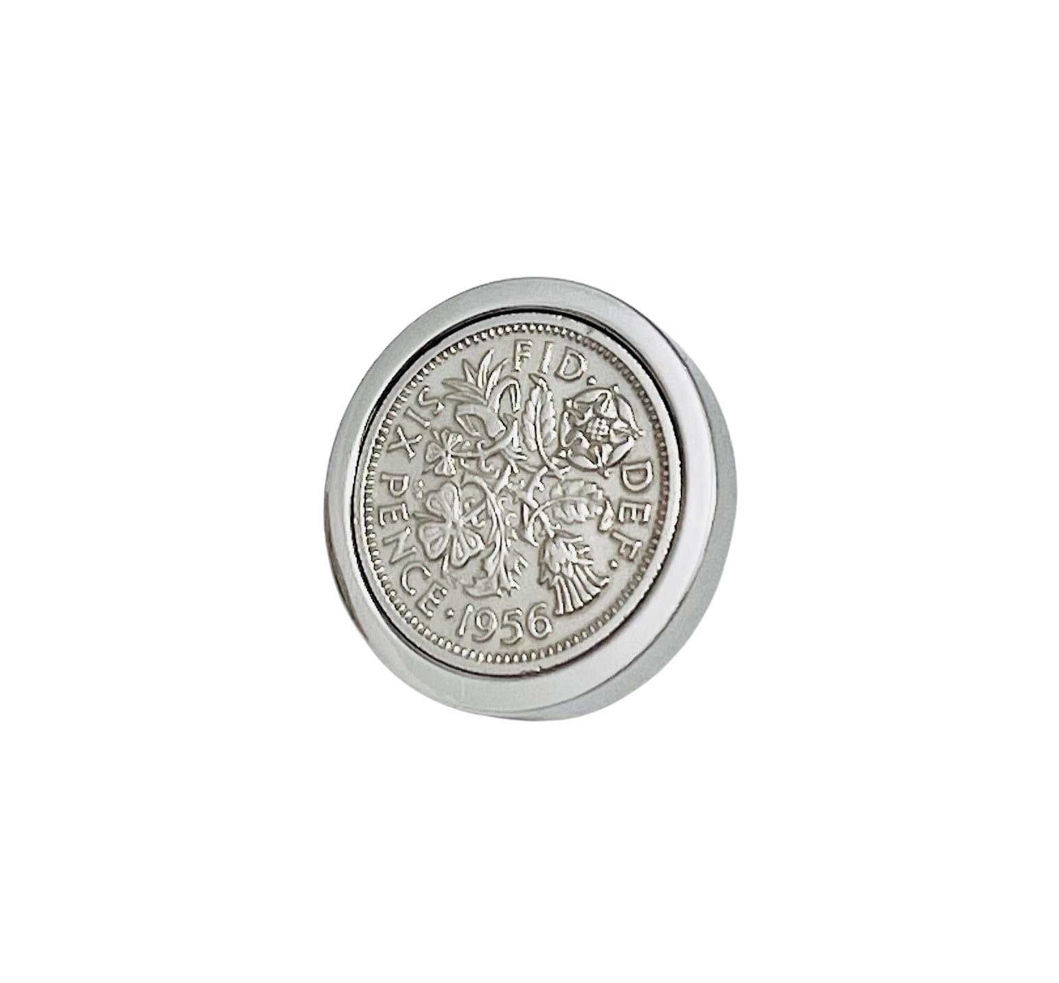 Genuine Polished 1956 Sixpence in Lapel Pin | 1956 anniversary, 70th birthday
