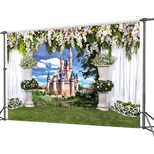 LTLYH 8x8Ft Colorful Flowers White Lace Curtain Wedding Ceremony Love Castle Background Theme Seamless Backdrop Studio Prop A-010