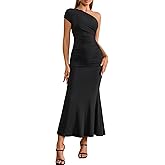 VKIHOC Summer One Shoulder Long Formal Dress Ruched Sexy Bodycon Sleeveless Elegant Wedding Guest Dresses for Women 2025