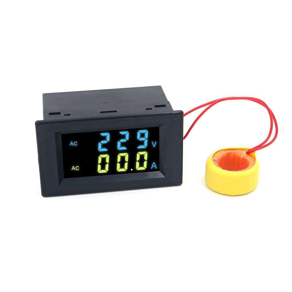 DollaTek D85-2042A Double Display LCD Voltmeter Ammeter Digital Display AC Voltage Meter Ac Current Meter AC80-500V AC0-100.0A - Black
