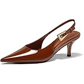 Coutgo Womens Slingback Heels Kitten Low Heel Dress Shoes Closed Pointed Toe Buckle Pumps Work Wedding Shoes