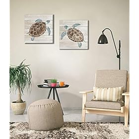 Yang Hong Yu 1 Pair of Turtles Prints on Wood Color Background Canvas Oil Painting for Bathroom, Classic Wall Art… 517K7N3OcsL