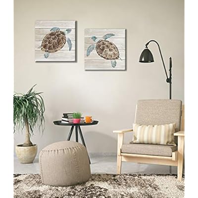 Yang Hong Yu 1 Pair of Turtles Prints on Wood Color Background Canvas Oil Painting for Bathroom, Classic Wall Art… 517K7N3OcsL