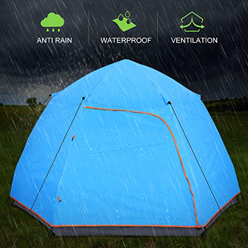 Victostar Instant Pop Up Family Camping Tent,Double Layer Waterproof 4 Season for Picnic Fishing Hiking Traveling (Blue)
