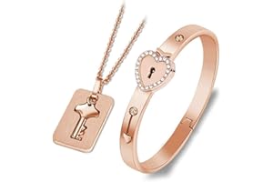 SONGCHANGJEWELRY Lock Bracelet and Key Necklace - Titanium Steel Couples Jewelry, Romantic Gift for Valentines Day, Birthday, Christmas, Wedding, Anniversary