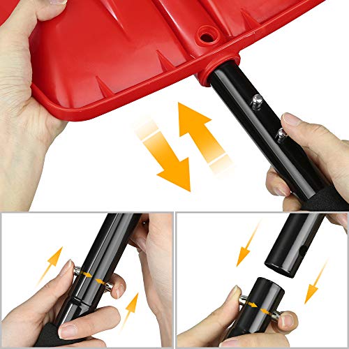 IPSXP Snow Shovel,Detachable Plastic Snow Shovel with Stainless Steel Pole and Aluminum Edged Wide Blade Shovel, Perfect for Car Driveway, Camping and Outdoor Emergency (Red) - Thumbnail 3