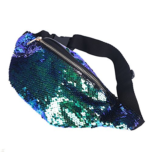 Sequin Fanny Pack for Women - Colorful Glitter Waist Bags with Adjustable Strap (Green)