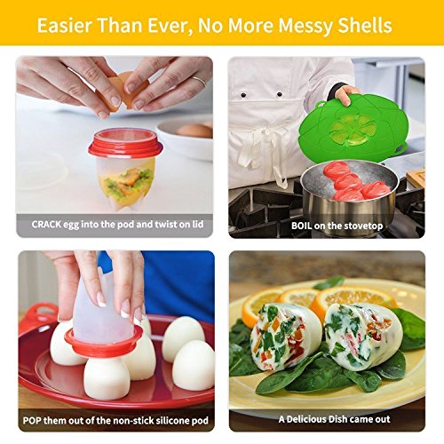 Egg Cooker-Silicone Egg Poachers for hard boiled eggs,Non Stick Egg Cups AS SEEN ON TV ,Hard&Soft Maker ,Boil Eggs Without the Egg Shell (Pack of 6)