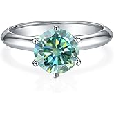 Gem's Beauty Green Moissanite Rings 0.5Ct /1.0Ct/1.5Ct/2.0Ct/3.0Ct/5.0Ct D Color Round Diamond Green Moissanite Rings Sterling Silver Band Ring Wedding Engagement Rings for Women(Size 5-10)