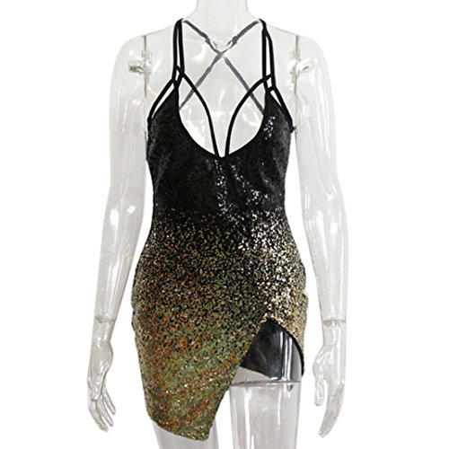 image for Woaills Hot!!Club Mini Split Dress,Ladies' Bodycon V-Neck Bling Sequin