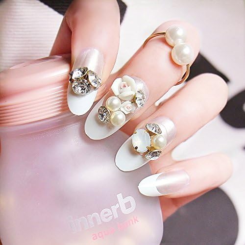 Elegant And Simple Nails Salon art flowers 3d French Style Wedding Ceremony Bride False Nail Tips 24 Pieces Set