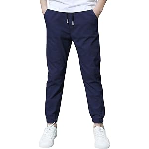 Ayolanni Boys Uniform Pants Elastic Waist Drawstring Summer Casual Chino Joggers Teen Youth Kids Back to School Clothes