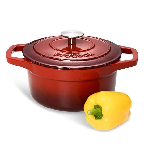 ProCook | Bratentopf aus Gusseisen | induktionsgeeignet | emailliert | Bräter | Schmortopf | 20 cm Ø | 2,7 l Volumen | rund |