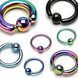 10G, 8G, 6G, 4G, 2G Captive Bead Ring Titanium Ion Plated Over 316L Surgical Stainless Steel - Sold Individually (8G Rainbow)