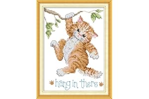 Funcrostitch Counted Cross Stitch Kits for Beginners,14ct Unprinted Pattern Embroidery Kit Dmc Cotton Threads Needleworks for Adults-Hang in There 7.5"×10.6"