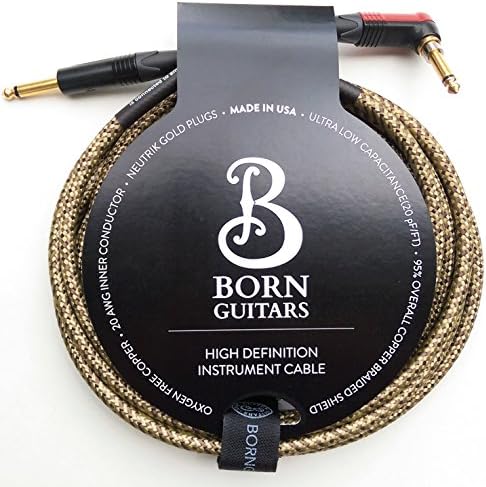 High Definition Instrument Cable - Silent Plug 15 Foot Tweed Braid Right Angle to Straight