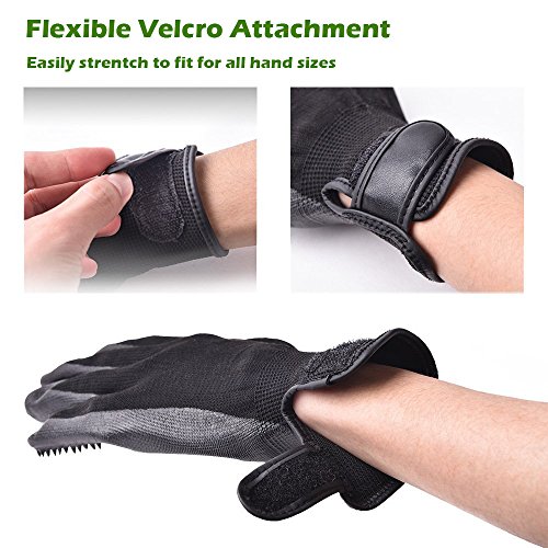 JUNING Pet Grooming Gloves - Hair Remover Brush for Dogs, Cats & Horses with Long Short Fur - Gentle Massage Bathing Brush Tool - (1 Pair) - Thumbnail 4