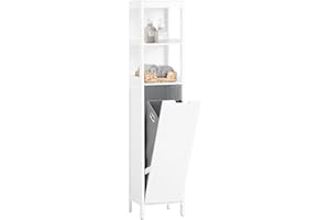 SoBuy Tall Slim Storage Cabinet – Bathroom Storage Cabinet with Tilt-Out Laundry Hamper & Laundry Basket, Meuble de Rangement