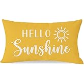 PANDICORN Hello Sunshine Throw Pillow Cover 12x20 Inch Sun Yellow Outdoor Spring Summer Farmhouse Decorations Lumbar Decorative Cushion Case for Home Living Room Sofa Couch Patio Porch Decor