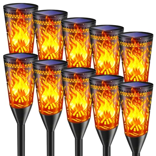 FIFlying Solar Torches Outdoor Garden, 10 Pieces, Solar Light Outdoor Garden with Realistic Flame Effect, Waterproof IP65, for Garden, Terrace, Lawn, Balcony, Path, Flowerbed
