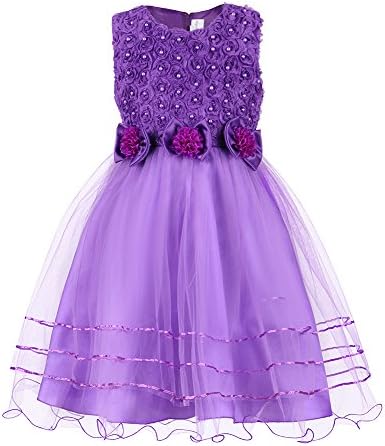 Mignongirl Flower Lace Girls Dress Princess A-Line Weddig Party Gown Dresses For Baby Girls,Toddler,Kids(9 Months To 8 Years) (Tag 110=US 5, Purple)