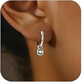 SUYACS Emerald Earrings for Women 925 Sterling Silver Green CZ Birthstone Drop Dangle Earring Dainty Crystal Hoop Huggie Earring Jewelry Birthday Wedding Gifts for Mom Wife