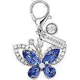 MONNEL MC605 Little Crystal Butterfly Lobster Clasp 3D Charm for Women with Velvet Bag (Blue,1 Piece)