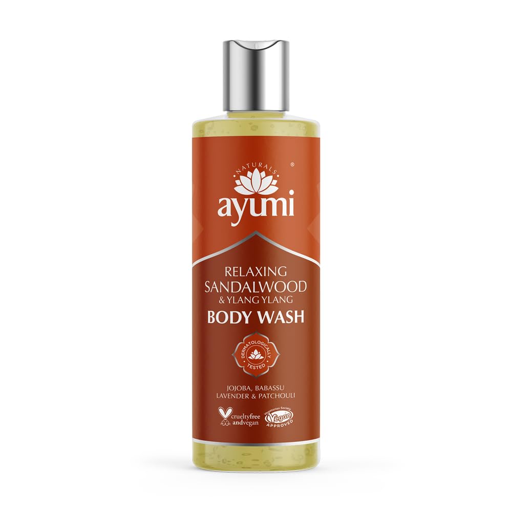 Ayumi Sandalwood Shower Gel | Dry Skin Body Wash with Jojoba | Sensitive Body Wash to Soothe Irritation | Hydrating Cleanser with Patchouli | Natural Shower Gel Men & Women | 1 x 250 ml
