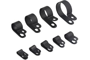 TOVOT 450 PCS 9 Types (1/8″-1″) Cable Clips Assortment R-Type Cable Clamps Black Plastic Wire Clips Fasteners for Wire Mounti