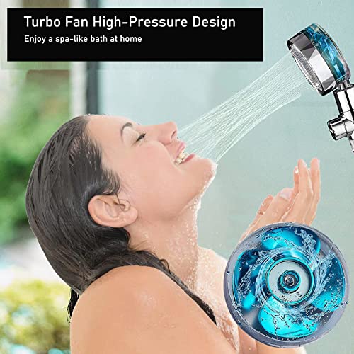 High Pressure Shower Heads, Handheld Turbo Fan Shower, Hydro Jet Shower Head Kit with Replacement Hose/Bracket/Cotton Filters and Bath Loofah, One Key Pause Switch 360 Degrees Rotating