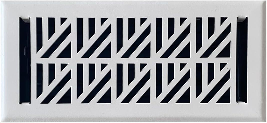 Registers, Grilles & Vents - Empire Register Co, Vent Cover - 4x10 inch, Abstract Design, White Finish, Heavy Duty Floor Vent Covers, Metal Damper Attached. Vent Covers for Home Floor only.