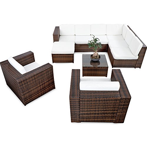 XINRO® 25tlg. Deluxe Lounge Garnitur Set Gruppe Polyrattan Sitzgruppe Gartenmöbel Loungemöbel + 2X Lounge Sessel…