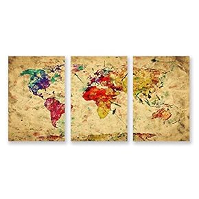 3 Panel World Map Pictures Home Wall for...