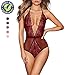 AnloveKiss Women Sexy Lingerie-Deep V Neck Backless Halter Teddy Bodysuit Perspective Lace Babydoll Underwear (S, Wine Red)