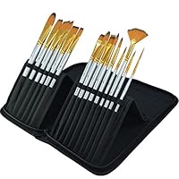 Paint Brushes - 15 Pc Art Brush Set for Watercolor, Acrylic, Oil & Face Painting | Short Handle Artist Paintbrushes with Travel Holder & Free Gift Box | 1 Year Warranty (Black)