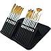 MyArtscape Paint Brushes - 15 Pc Art Brush Set for Watercolor, Acrylic, Oil & Face Painting | Short Handle Artist Paintbrushes with Travel Holder | 1 Year Warranty (Black)