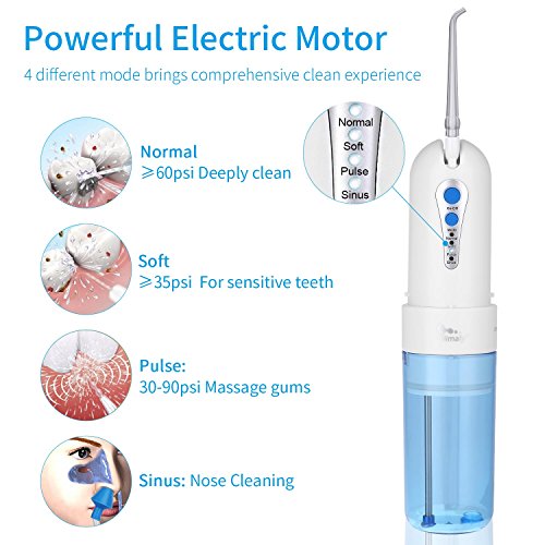 Cordless Water Flosser Oral Irrigator - Portable Rechargeable Professional Dental Water Flosser IPX7 Waterproof 4 Modes Interchangeable 5 Jet Tips - Oral & Nose Care For Home and Travel Use - Thumbnail 4