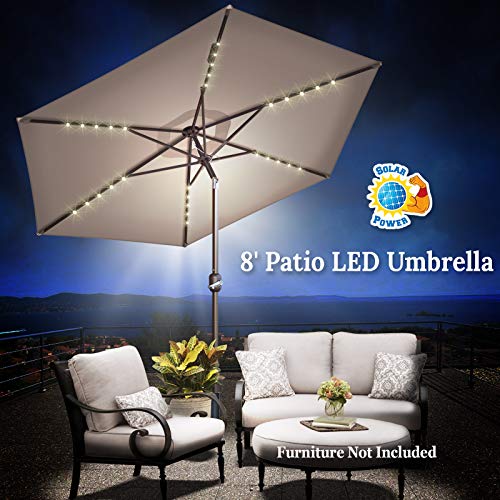 BenefitUSA 8' Patio Umbrella Outdoor Sunshade LED Lighted Tilt Aluminum Garden Market Balcony (Taupe)