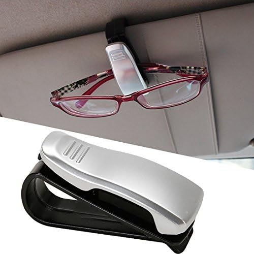 Glasses Holder for Sun Visor, Sunglasses Mount with Ticket Card Money Clip (Silver)
