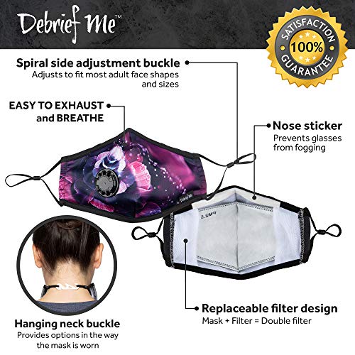 Debrief Me Dust Mask - Anti Pollution Breathable Respirator Mask (1 Mask + 6 Filters) Military Grade N99 Flu Mask Carbon Activated Filtration - Reusable Washable - Comfy Cotton Adjusta (Purple Rising)