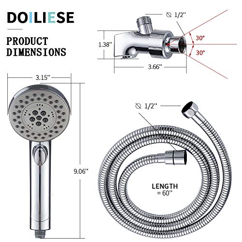 High Pressure 6 Setting Handheld Shower Head with ON/OFF Switch and Spa Spray Mode - Shower Heads with Handheld Spray - Hand Held Shower Head with Hose - Chrome