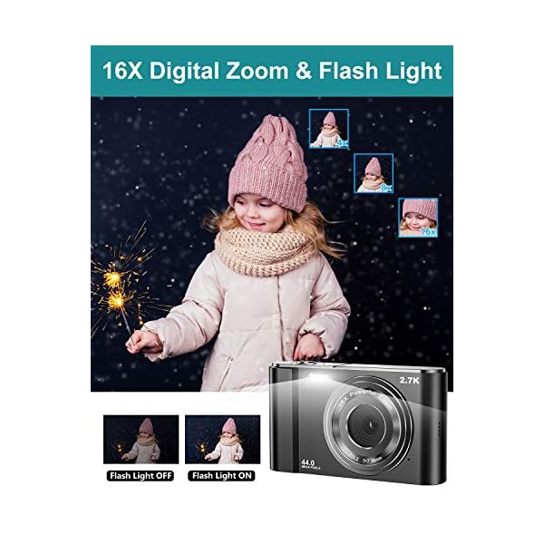 Vnieetsr Digitalkamera 2,7K Ultra HD Mini-Videokamera 44MP 2,8 '' LCD Wiederaufladbare Fotokamera mit 16X Digitalzoom… – Bild 4
