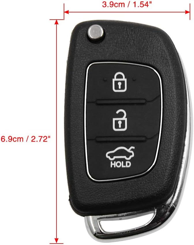 sourcing map 3 Buttons Folding Uncut Key Shell Remote Control Case for Santa Fe, Black, 6.9x3.9x1.7cm / 2.72"x1.54"x0.67"(L*W*H) - Image 3