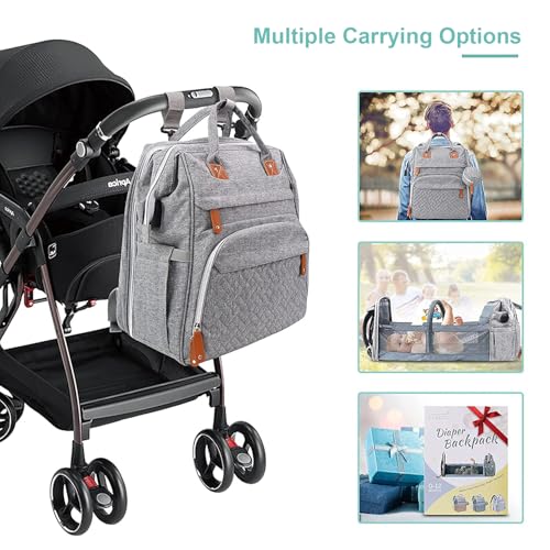 DerHutzucker Diaper Bag Backpack, Baby Travel Bag，Large Capacity Baby Diaper Bag with Changing Pad, Waterproof Travel Backpack for Boys & Girls, Multi-Function Baby Bag with USB Charging Port