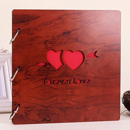 LLTrader Wooden Cover DIY Photo Album Refills Anniversary Scrapbook Loose-leaf Album Best Wedding Valentines Day Gift Forever Love