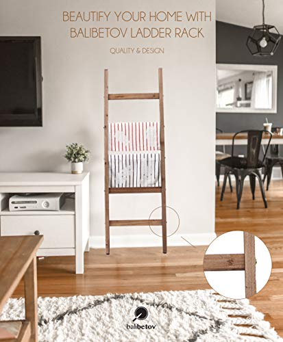 BALIBETOV Blanket Ladder-Decorative Wooden Blanket Rustic Ladder Bathroom Shelf- -Bathroom Decoration-Wooden Clothes Drying Rack-White Shelf-Ladder Bookshelf-Towel Rack Stand (Dark Brown, 5)