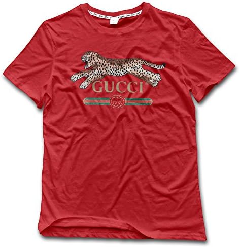Men's Tech Short Sleeve T-Shirt Gucci Logo with Leopard Pattern Tees